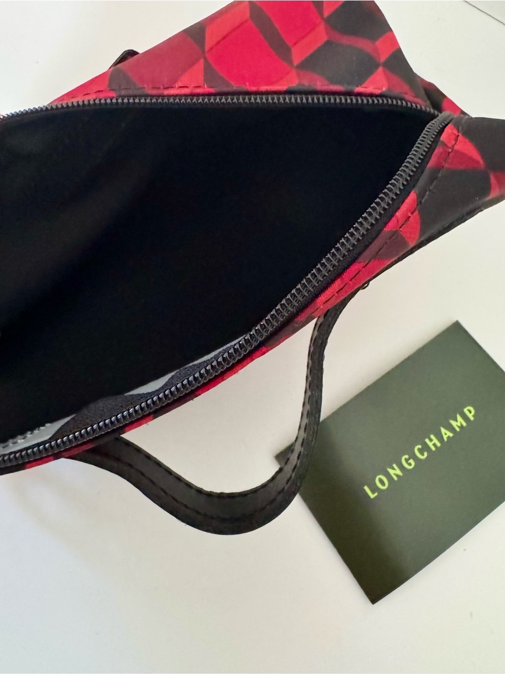 Longchamp - Le Pliage Red Black Geometric Cosmetic Pouch - Picture 7 of 9